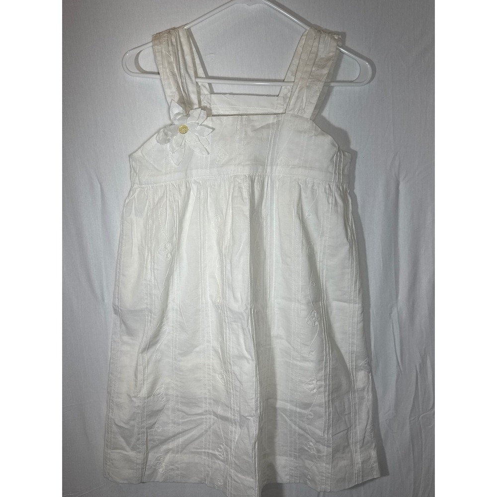 Adorable White Embroidered tank linen dress with‎ flower detail Girls
